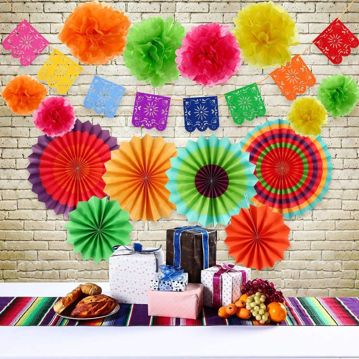 Mexican Pinata Happy Birthday Banners Party Decorations Rainbow Tassel Garlands Flags Table Runner Cinco De Mayo Party Supplies Good Vibrations