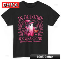 In October We Wear Pink Breast Cancer Awareness Halloween T-Shirt Creative Minimalist Cute Tee Y2K Compression Back To School Good Vibrations