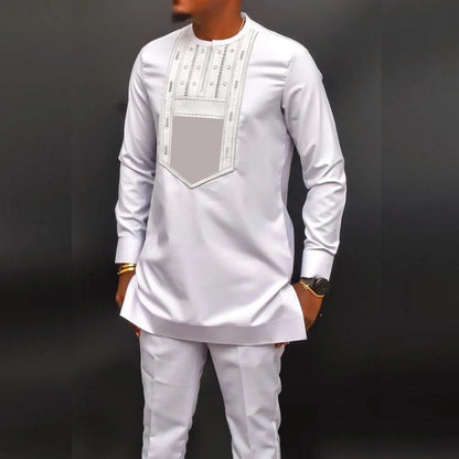 New Dashiki Luxury Full Set Men's Set Round Neck Embroidered Men's Set African Traditional Two Piece Set Men's Full Set Suit Good Vibrations