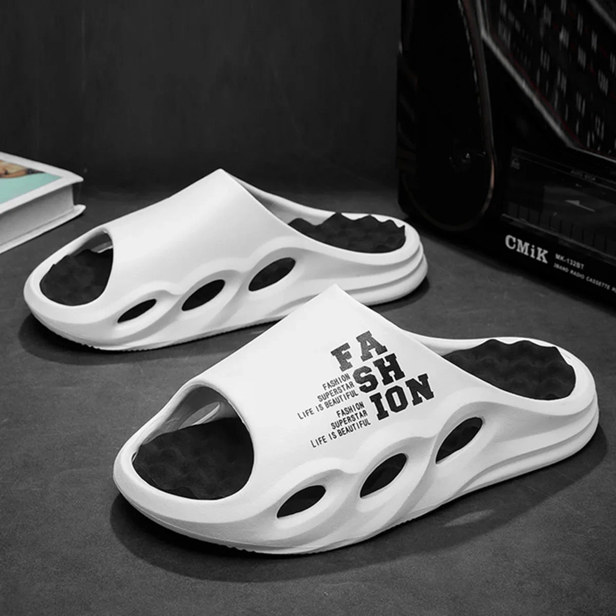 Men Fashion Massage Slippers Indoor/Outdoor Sandals Beach Flip Flop Thick Sole Male Slides Summer Non-Slip Men Shower Slippers Good Vibrations