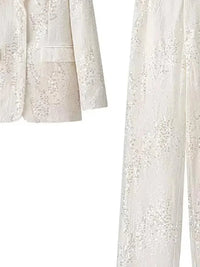 HH Women's Chic Set Sequins Turn-Down Collar Pockets Single-Breasted Blazers+High Waist Zipper Trousers Female Sets Trendy Good Vibrations