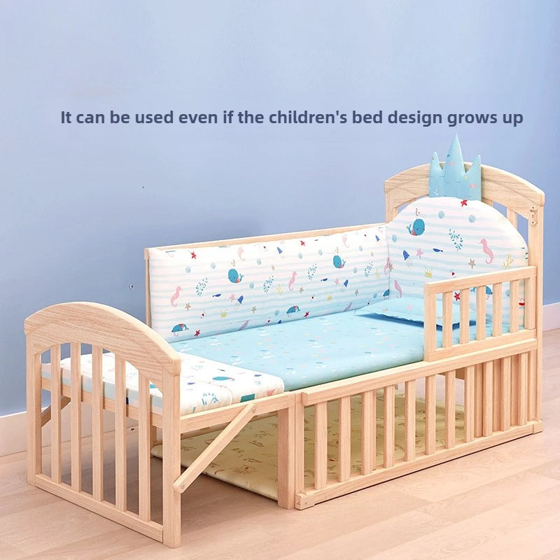 Comfortable Baby Bed,Solid Wood,Movable,with Diaper Changing Table and Mosquito Net,Multifunctional Baby Bed, Adjustable Height Good Vibrations