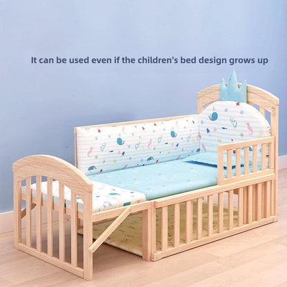 Comfortable Baby Bed,Solid Wood,Movable,with Diaper Changing Table and Mosquito Net,Multifunctional Baby Bed, Adjustable Height Good Vibrations