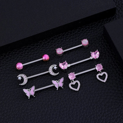 A Pair Cute Heart Dangled Nipple Piercings Barbell for Women Pink Color Moon Butterfly Shaped Sexy Nipple Rings Shield Bar Sets Good Vibrations Adult Super Store