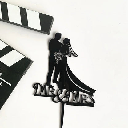 Mrs & Mrs Wedding Party Cake Topper Gold Black Ring Acrylic Wedding Cake Toppers Dessert Decoration Bride Groom Baking Supplies Good Vibrations