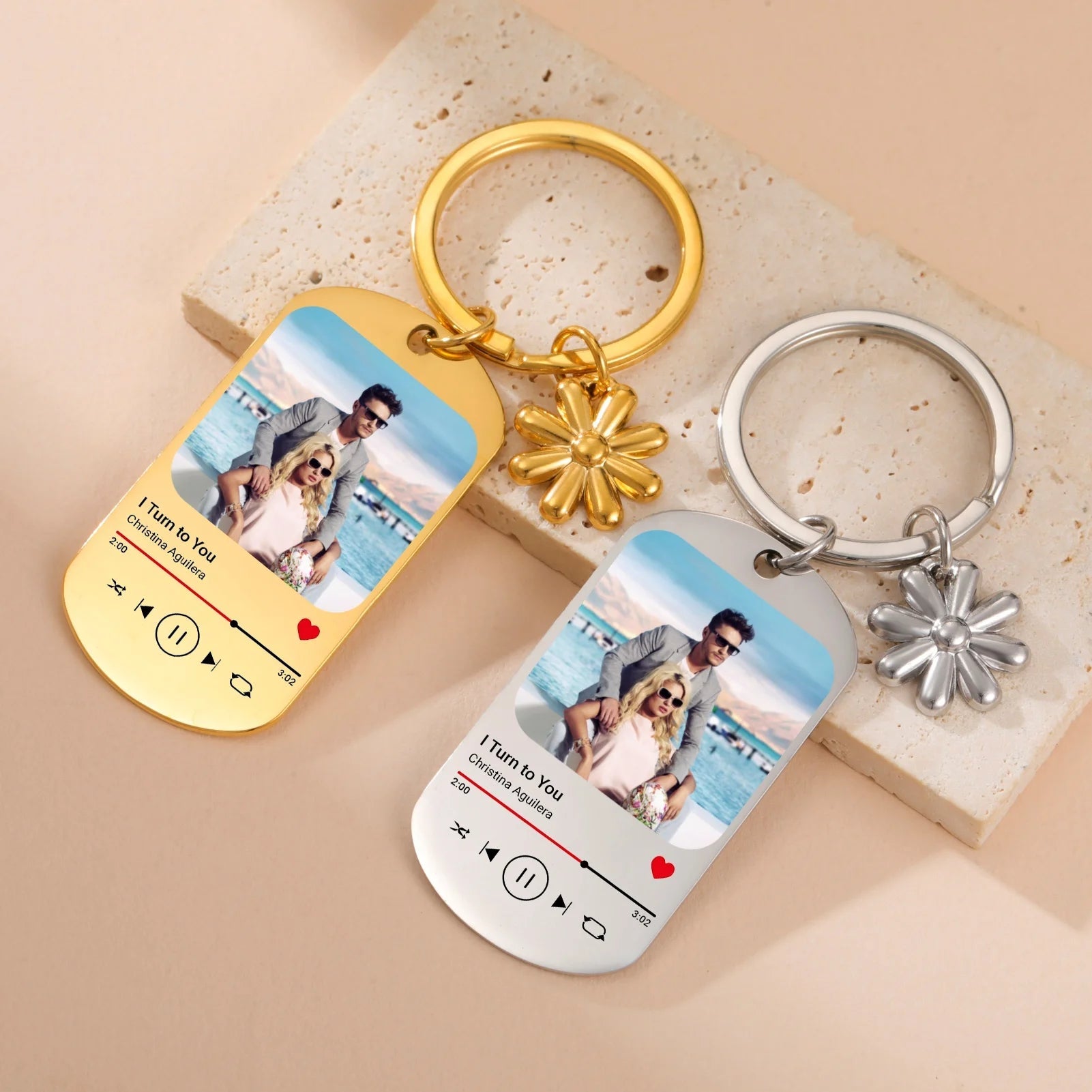 Jeshayuan Custom Picture Keychain Customized Music Song Key Ring Stainless Steel Personalized Photo Keychains Gifts for Lover Good Vibrations