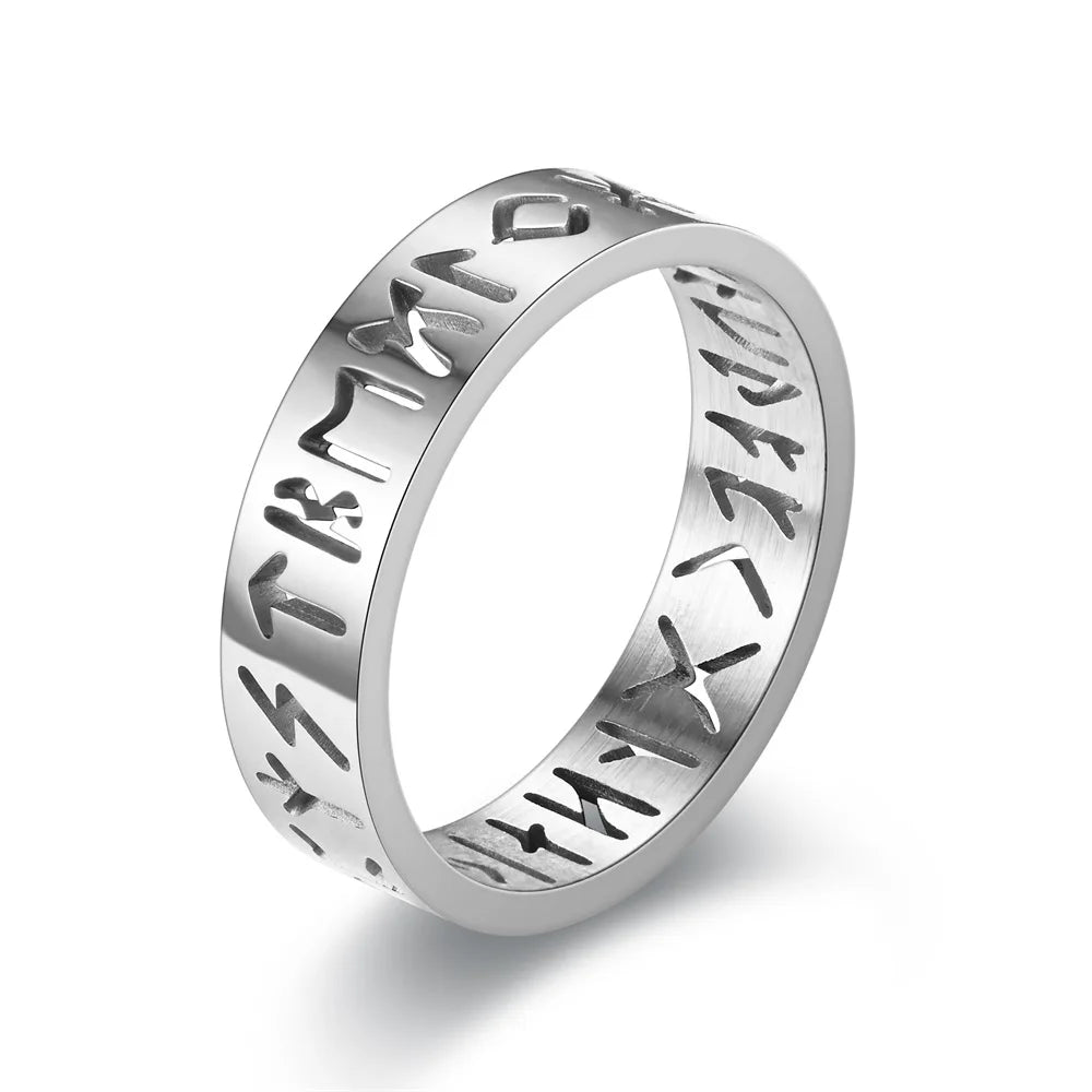 2023 New Stainless Steel Hollow Out Ring for Men Women Fashion Hollow Rune Design Finger Anillo Antiestres Anxiety Rings Good Vibrations