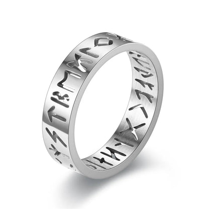 2023 New Stainless Steel Hollow Out Ring for Men Women Fashion Hollow Rune Design Finger Anillo Antiestres Anxiety Rings Good Vibrations