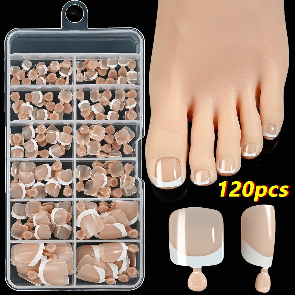 120Pcs French Short Square Artificial Press On Toenails Nude Pink Full Cover False Toe Nails Fake Toe Nail Extension For Women Good Vibrations