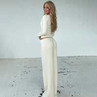 Tornova 2025 Fall Winter Knitted Suit Solid Cardigan Top Women's O neck Knitted Sweater Straight Trousers Two Piece Set Casual Good Vibrations