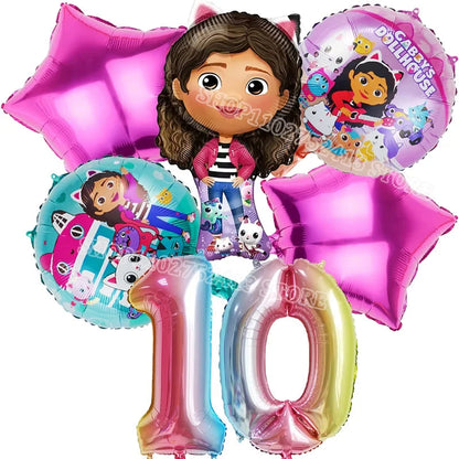 Gabby Dollhouse Birthday Party Supplies Kids Disposable Tableware Backdrop Cake Decoration Girl Baby Shower Numbers Balloon Gift Good Vibrations