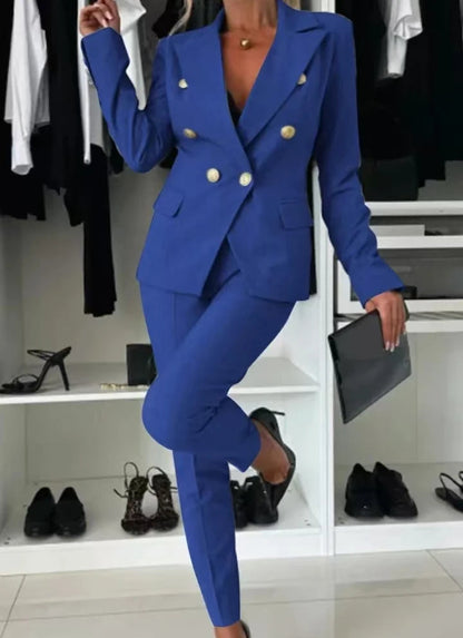 Two Piece Sets Woman Outfit 2025 Spring Solid Color Versatile Temperament Blazer Coat & Fashiona Casual Pocket Design Pants Set Good Vibrations