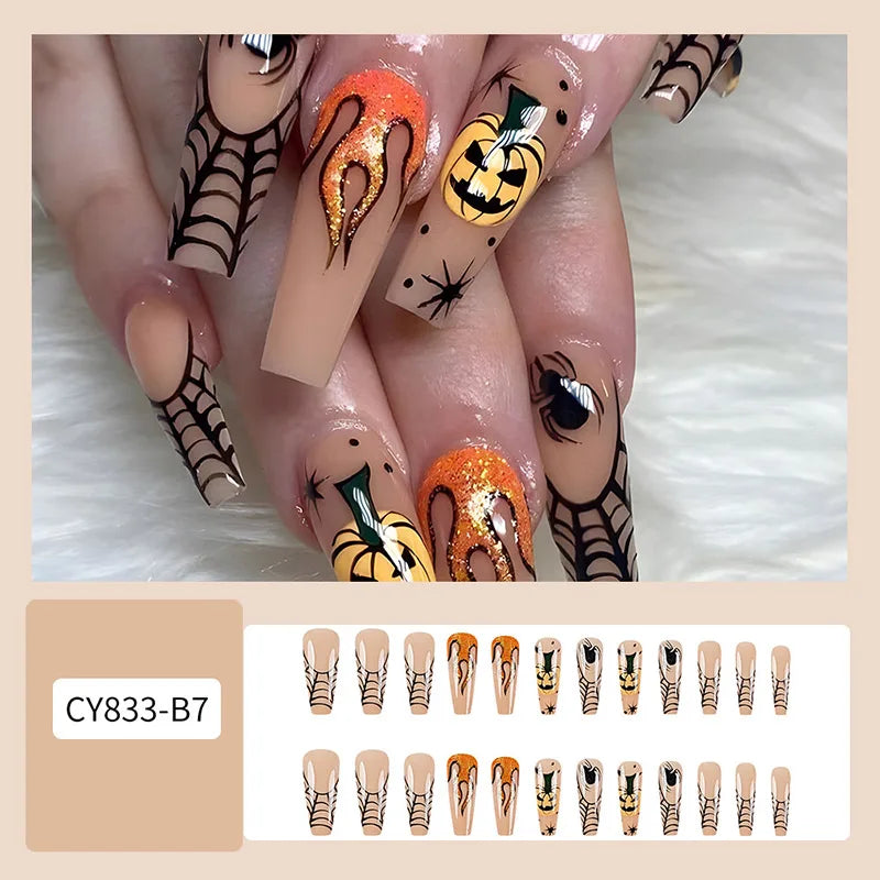 Halloween Acrylic Press On Nails Almond Shape Fake Nails Short Full Cover Glue On Nails Halloween Stick On Nails Cute Ghost Pump Good Vibrations