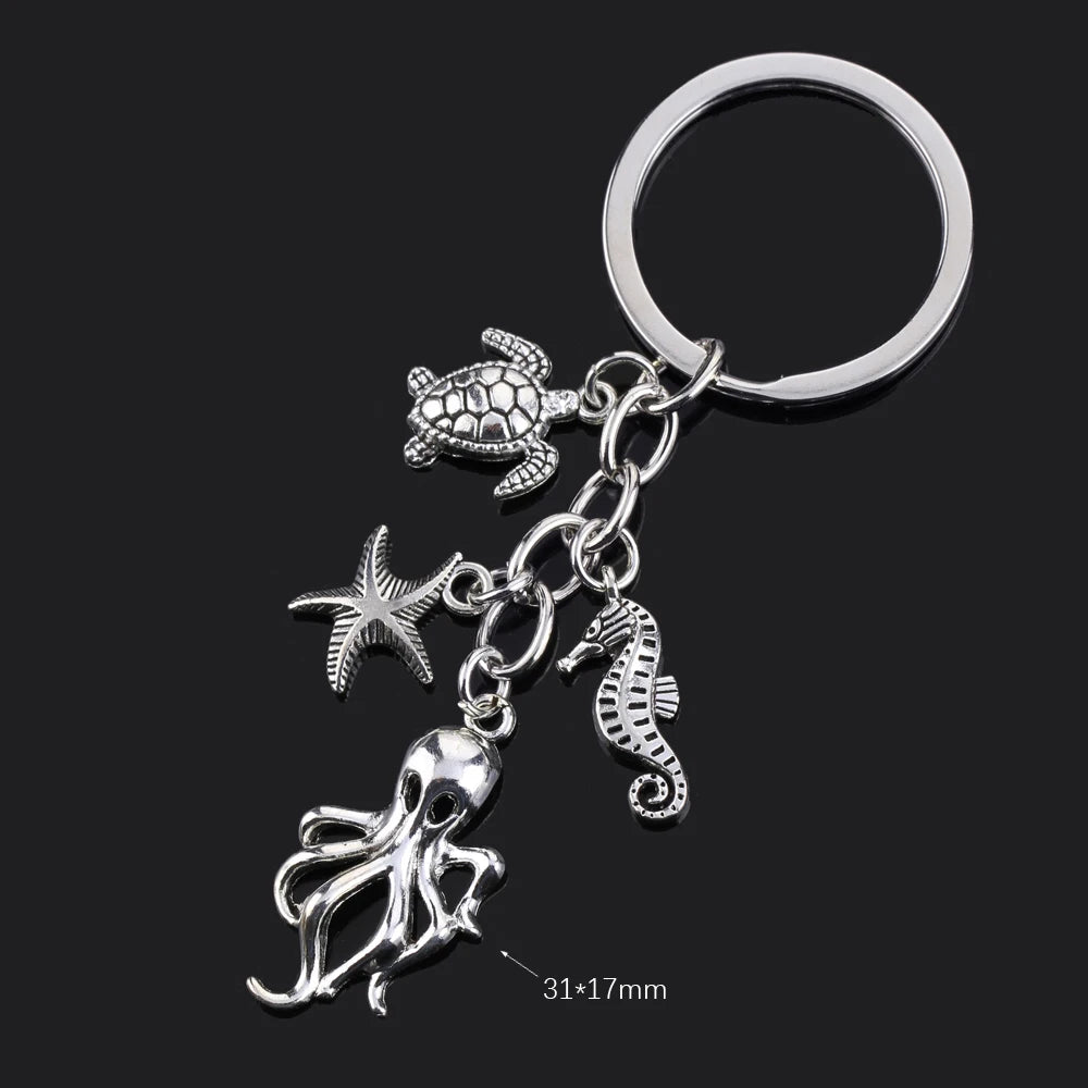 Fashion Animal Women Keychain Car Moon Cat Dog Love Heart Key Chain Friends Gift Jewelry Bag Pendant Wing Evil Eye Angel Turtles Good Vibrations