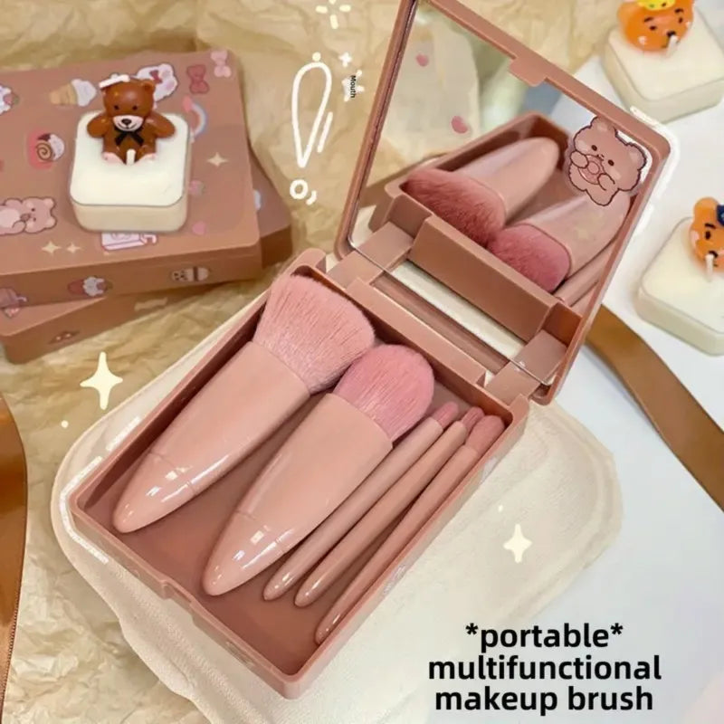 5-Piece Foldable Makeup Brush Set with Mirror - Portable Travel Kit, Mini Professional Cosmetic Brushes for Foundation, Eyeshado Good Vibrations