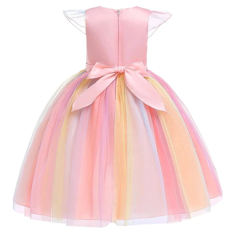 Kids Unicorn Dress for Girls Party Dresses Flower Appliques Ball Gown Little Girl Princess Costumes Summer Children Clothing Good Vibrations