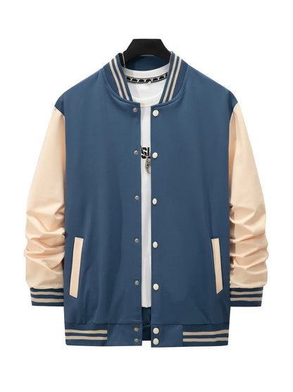 Men's Casual Baseball Jacket & Pants Color Block Polyester Button-Up with Belt Detail for Spring/Fall 1/2pieces Good Vibrations