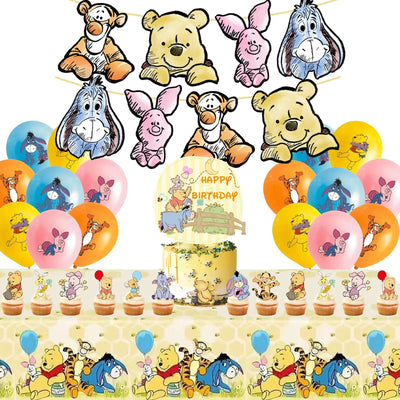Winnie the Pooh themed party decoration, Winnie the Pooh banner，Winnie the Pooh cake topper、cupcake topper，12 inch latex balloon