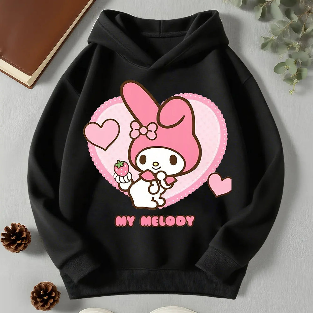 Sanrio Girls Fashion Kuromi Print Hoodie Children's Autumn and Winter Outdoor Leisure Sweatshirt Children's Ideal Gift Good Vibrations