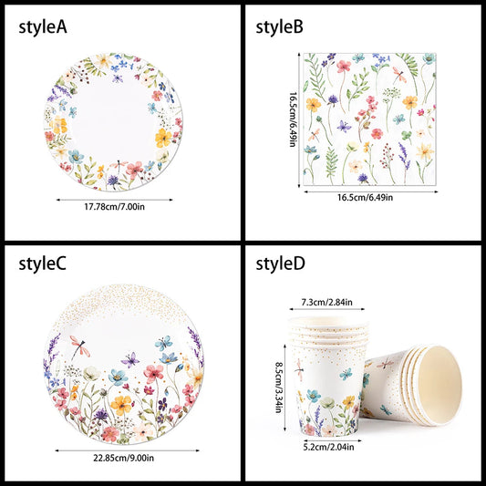 Wildflower Party Supplies Paper Plates and Napkins Disposable Flower Pattern Floral Baby Shower Birthday Tableware Decorations Good Vibrations