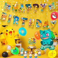 Pokemon Party Decorations, 38 Pcs Pokemon Birthday Decorations - Pokemon Banners Balloons Tablecloth etc Pikachu Party Supplies Good Vibrations