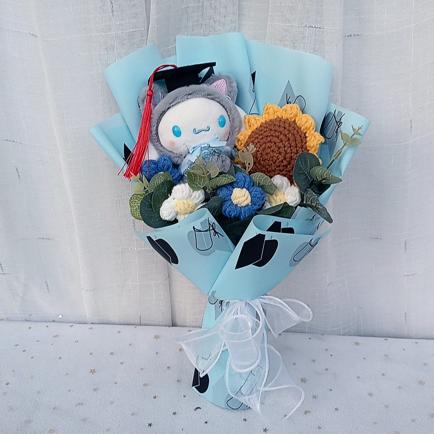 Graduation Gifts Sanrio Kuromi Hello Kitty With Crochet Sunflower Bouquet My Melody Cinnamoroll  Mother's Day Birthday Gifts Good Vibrations