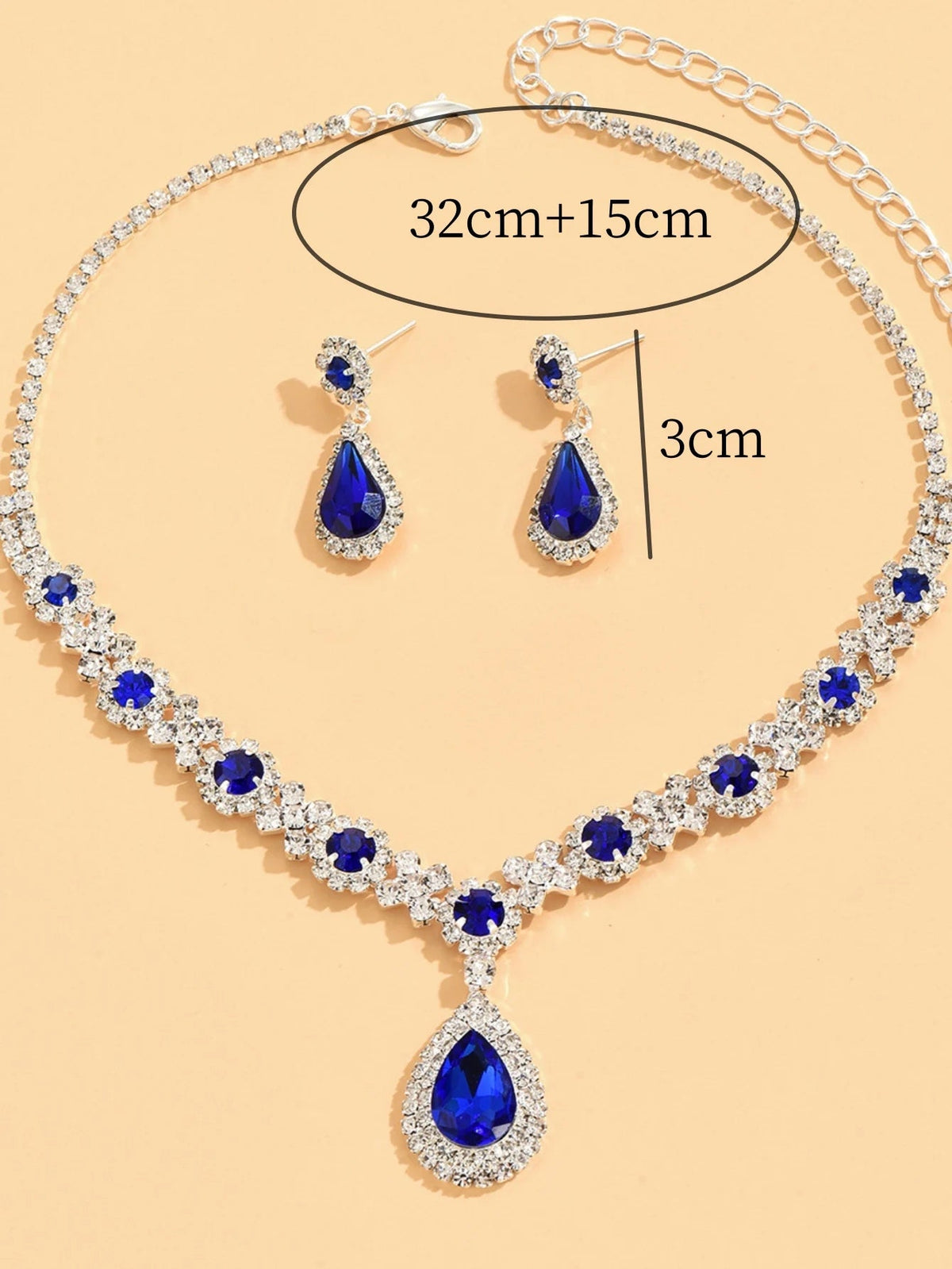 3 pieces of women's crystal droplet necklace with earrings set for wedding evening dress accessories Good Vibrations