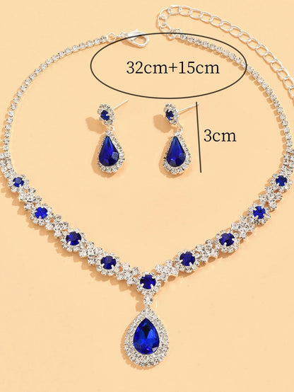 3 pieces of women's crystal droplet necklace with earrings set for wedding evening dress accessories Good Vibrations