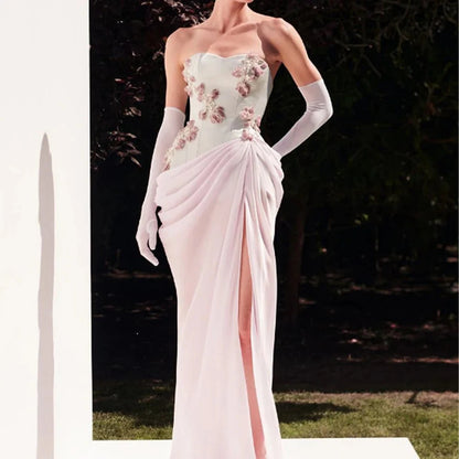 Customized Prom Dresses High quality Fashion Retro Jersey Applique Pleat Ruched Straight Long Dresses Simple Good Vibrations