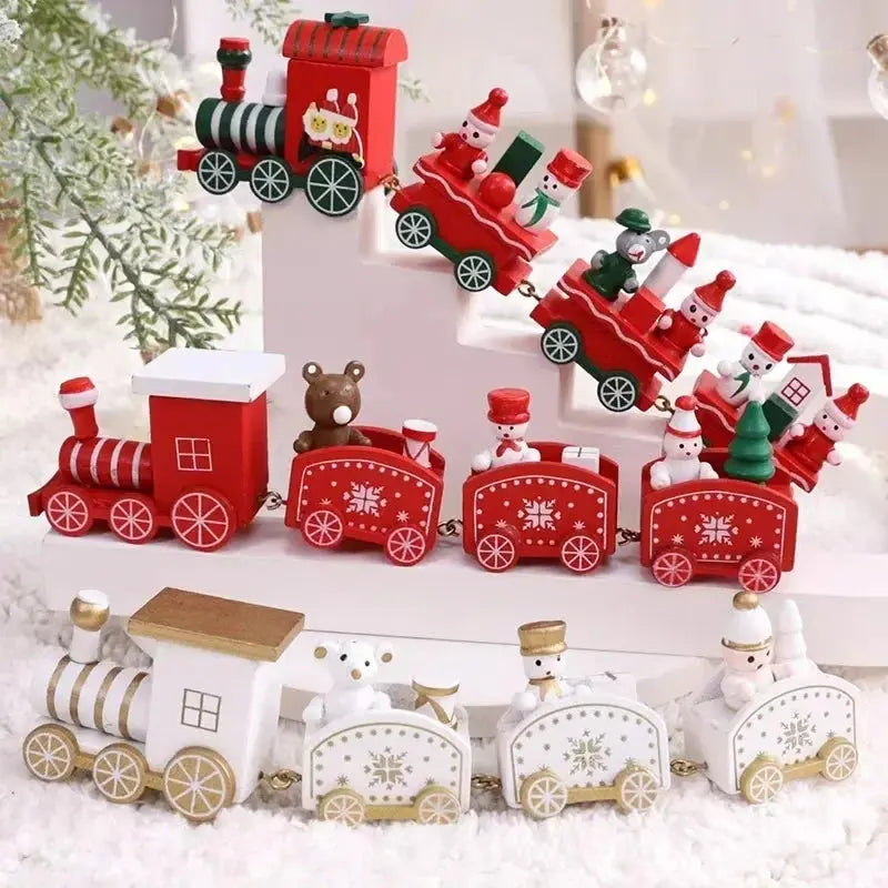Christmas Train Painted Wooden Plastic  Mini Christmas Tree Train Christmas Decorations Festival Party Xmas Table Top Ornament Good Vibrations