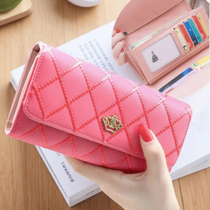 Cute Pink Wallet for Women Plaid PU Leather Long Purse Pocket Money Coin Bag Hasp Phone Holder Stylish Design Good Vibrations
