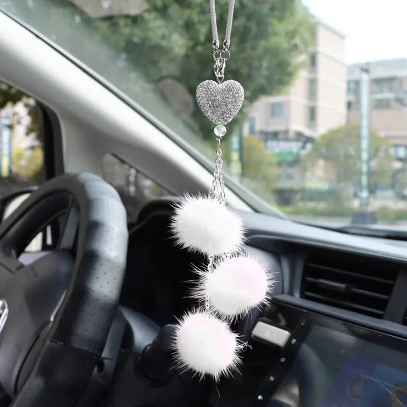 Fashion Diamond Car Accessorie Bling Hairball Pendant Auto Rearview Mirror Pendant Birthday Gift Auto Decoraction Ornaments Good Vibrations