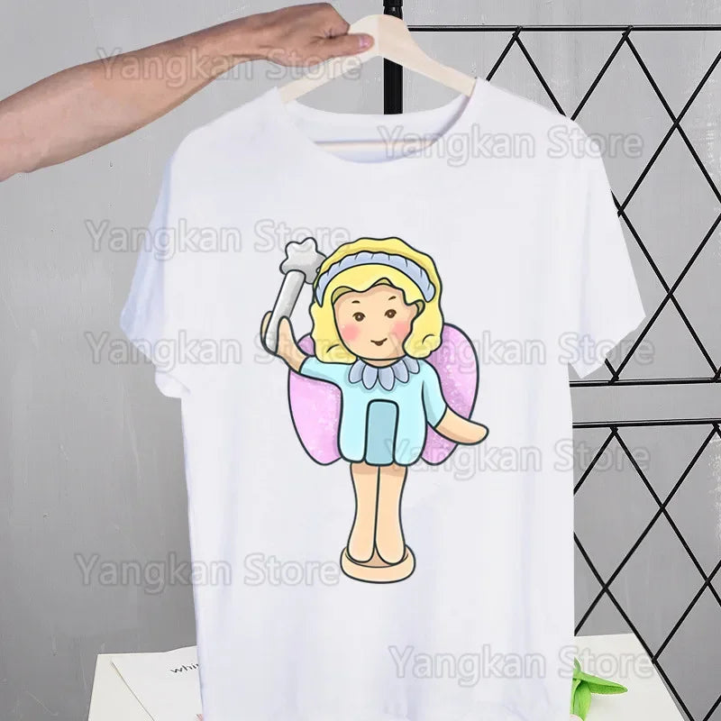 Polly Pocket Print T-Shirt Casual Crew Neck Short Sleeve T-Shirt Women's Clothing Good Vibrations