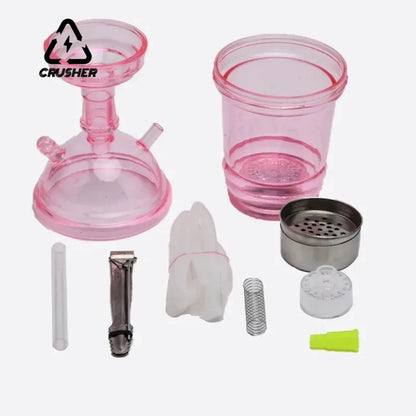 CRUSHER Cute Car acrylic hookah cup with pink components and metal tobacco bowl.