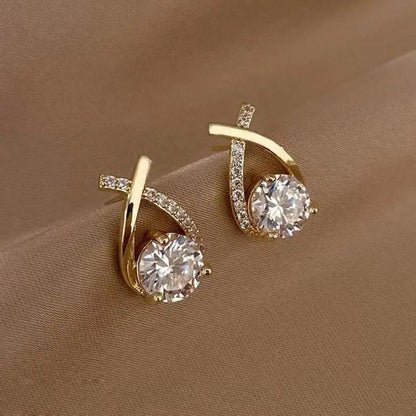 925 Silver Needle Korean Fashion Zircon Geometric Earrings For Women Jewelry 2026 Trending Luxury Crystal Cross Stud Earrings Good Vibrations