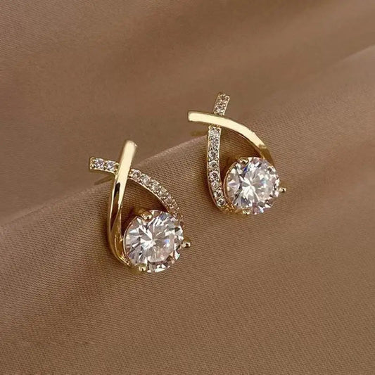 925 Silver Needle Korean Fashion Zircon Geometric Earrings For Women Jewelry 2026 Trending Luxury Crystal Cross Stud Earrings Good Vibrations