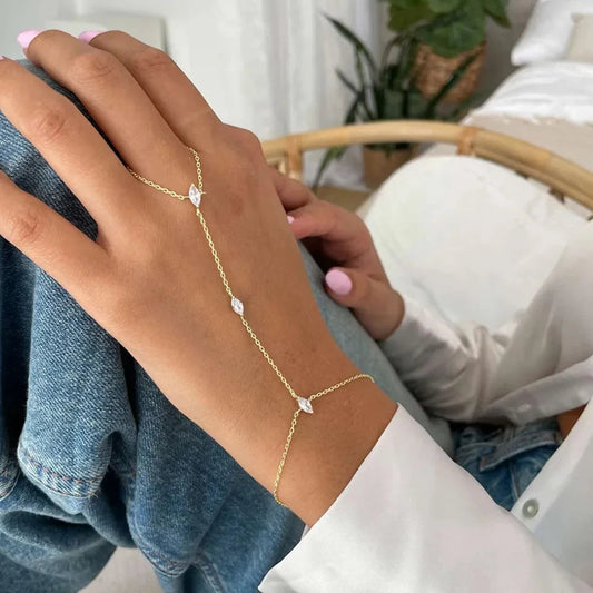 2025 Party Bohemia Rhombus Crystal Bracelet Hand Jewelry for Women Simple Thin Chain Finger Bracelet Jewelry Accessories Gift Good Vibrations