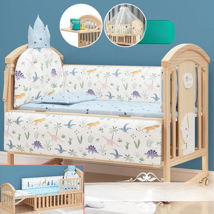 Comfortable Baby Bed,Solid Wood,Movable,with Diaper Changing Table and Mosquito Net,Multifunctional Baby Bed, Adjustable Height Good Vibrations
