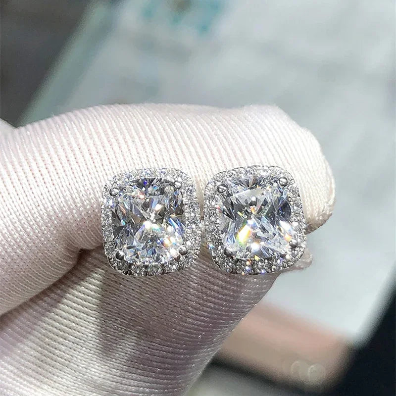 Ne'w Bright White/Yellow/Pink CZ Stud Earrings for Women Fashion Contracted Jewelry High Quality Wedding Engagement Good Vibrations