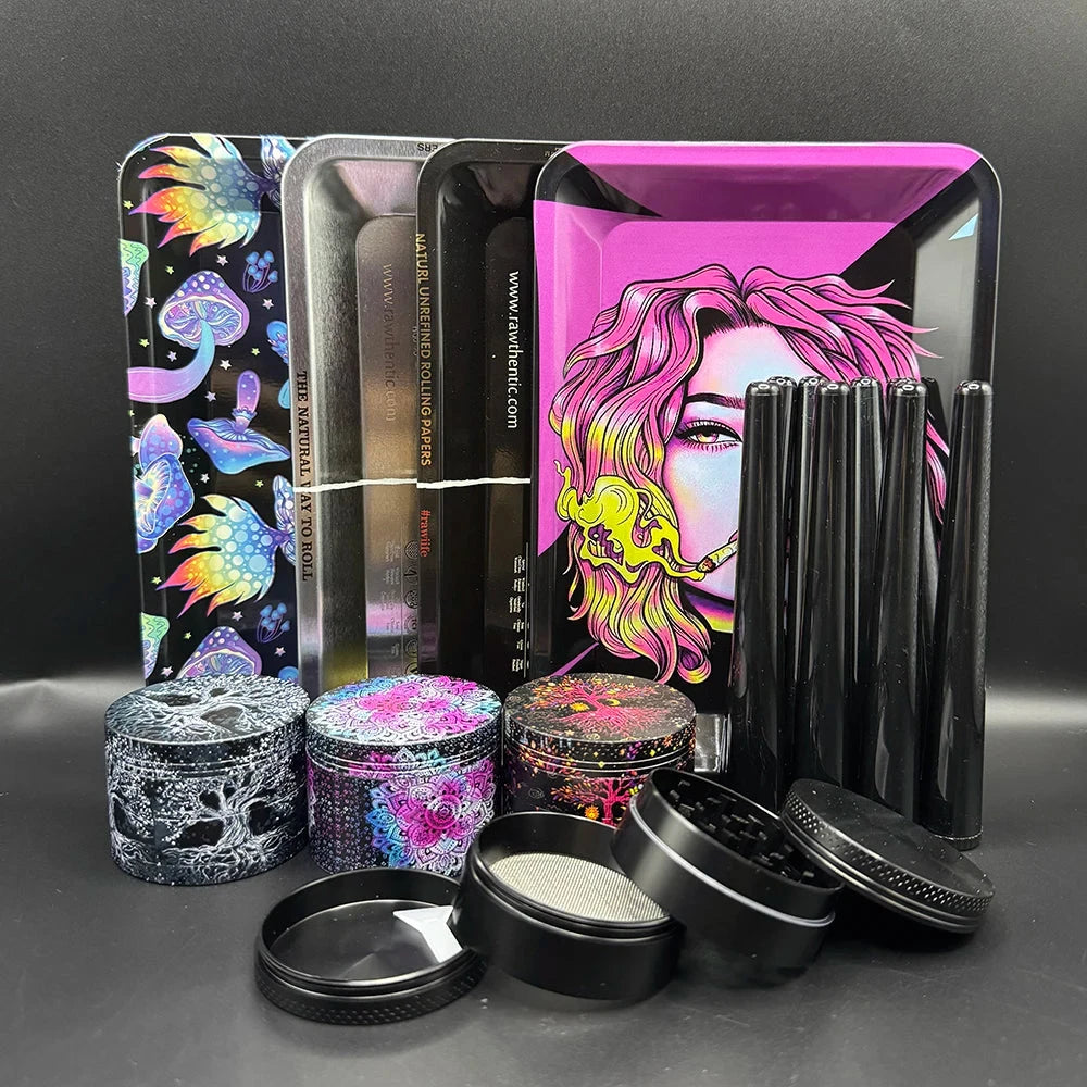 Manual 5cm Crusher Metal Grass Grinder TinPlate 18x12.5cm Rolling Tray Smell Proof Storage Tube Tobacco Herbal Set Cigar Tool Good Vibrations Adult Super Store