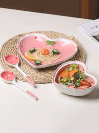 3pcs Strawberry Bowl Spoon Plate set beautiful girl heart bowl salad bowl dessert household Ceramic tableware Good Vibrations