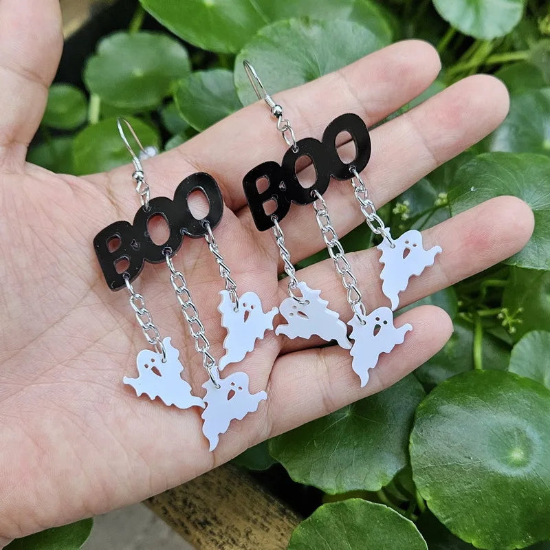 Halloween Dangle Earring With Cartoon Ghost Skeleton Coffin Clown Design Adorable Halloween Women Gift Good Vibrations