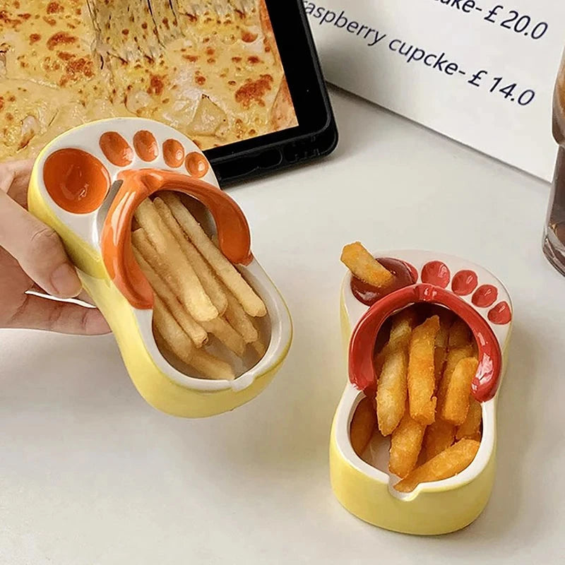 Lovely Flip Flops Ketchup Soy Sauce Dipper Portable Ceramic Salad Saucer Dipping Bowl Cute Mini Snacks Plate Seasoning Container Good Vibrations