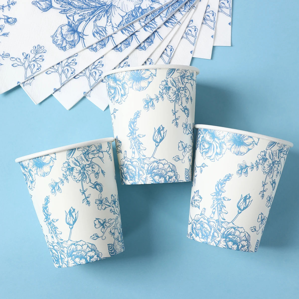 Blue Floral Disposable Tableware Paper Plate Birthday Party Decor Kids Boy Wedding Birthday Party Supplies Favors Baby Shower Good Vibrations
