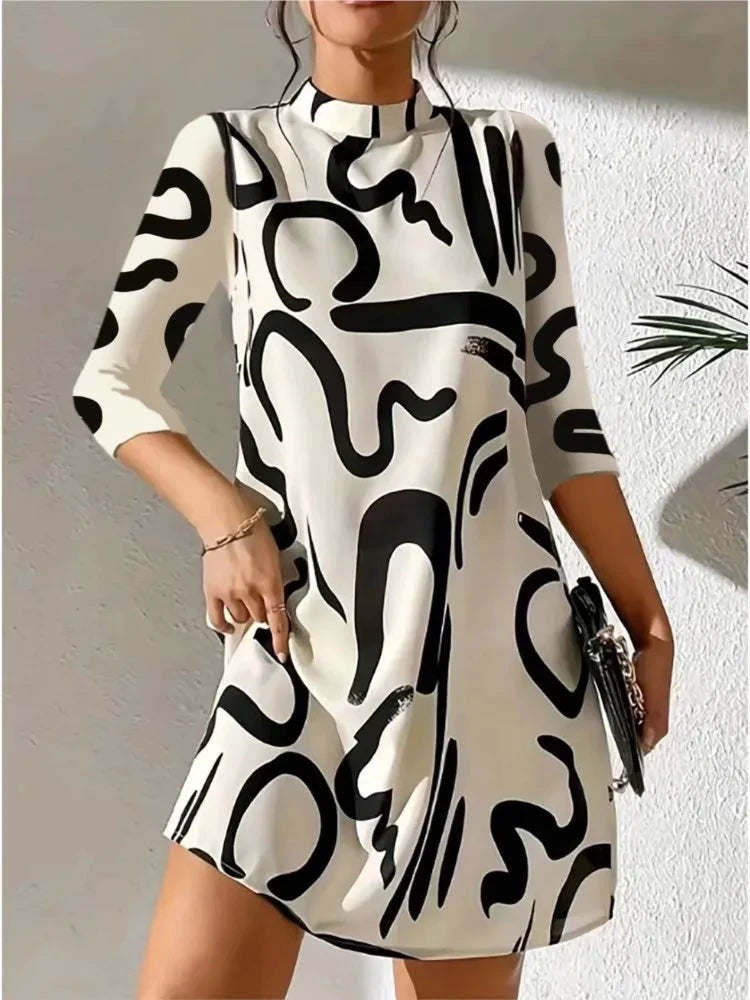 Spring Summer Print Dress Women Half Sleeve O Neck Dress Fashion Casual Simple A Line Mini Dress Robe Femme 2024 New Female Good Vibrations