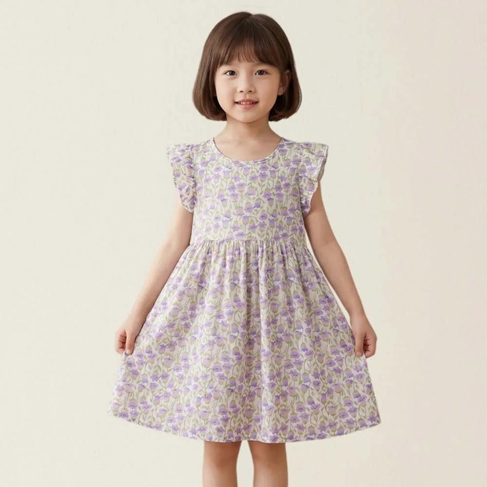 Summer Baby Girls Flower Print Dresses Kids Girls Clothes Toddler Baby Flying Floral Dress Children's Clothing Kids Beach Dress Good Vibrations