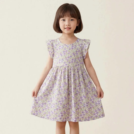 Summer Baby Girls Flower Print Dresses Kids Girls Clothes Toddler Baby Flying Floral Dress Children's Clothing Kids Beach Dress Good Vibrations