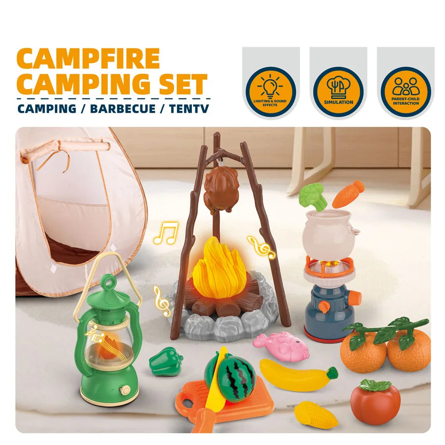 Kid Camping Tent Set Simulated Miniature Food Adventure Tool with Light Sound Outdoor Parent-Child Interactive Toy Girl Boy Gift Good Vibrations
