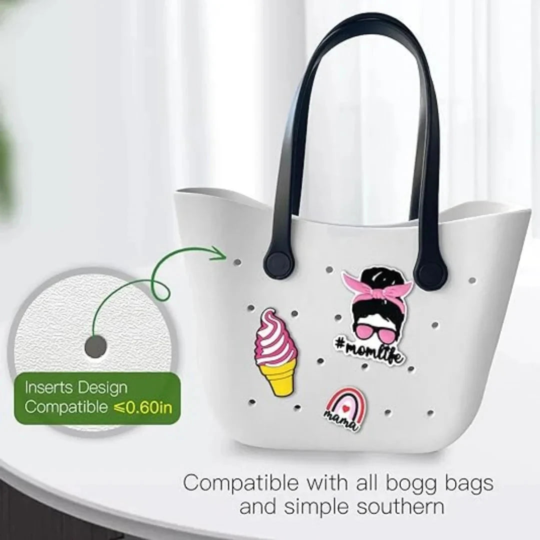 5 Pcs Mom Life Dog Summer Charms for Bogg Bag, PVC Rubber Totes Inserts Charms Accessories for Handbag Beach Tote Bag Good Vibrations