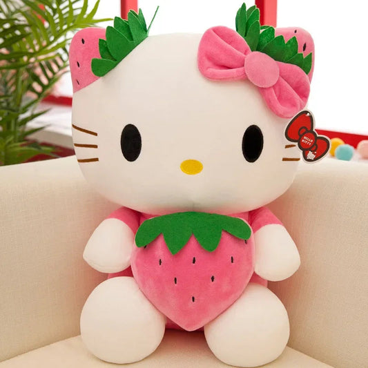 22cm Sanrio KT Cat Plush Toys Kawaii Strawberry KT Cat Plush Doll Home Decor Plushie Toy Girl Birthday Gift Good Vibrations